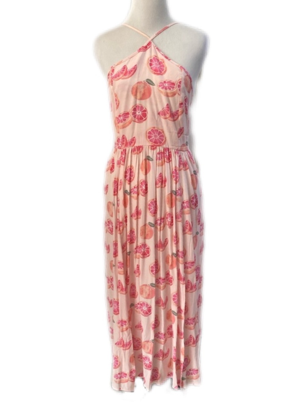 Wildfox • Pink & Orange Citrus Grapefruit Patterned Halter Maxi Dress